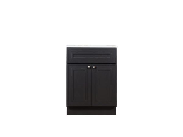 VA2421-M1 Black bathroom vanity cabinet with single drawer and two-door storage with chrome square handles