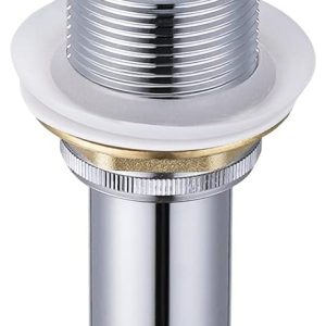 Chrome pop-up sink drain with white cap and brass connection ring