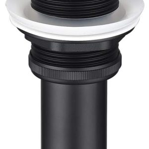 Black pop-up sink drain with wide cap and threaded barrel body