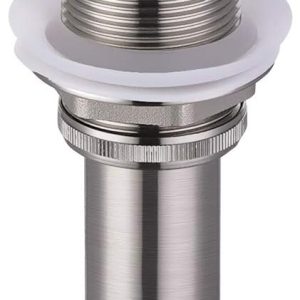 Chrome pop-up sink drain stopper with threaded cylinder body and flat circular top