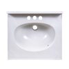 White bathroom sink basin with faucet holes and oval center drain hole