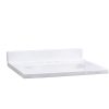 White engineered quartz vanity countertop with integrated sink basin and backsplash