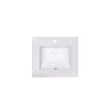 Light colored marble vanity top with single rectangular undermount sink basin and faucet mounting hole