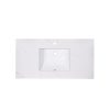 White marble countertop with single rectangular undermount sink basin and mounting holes