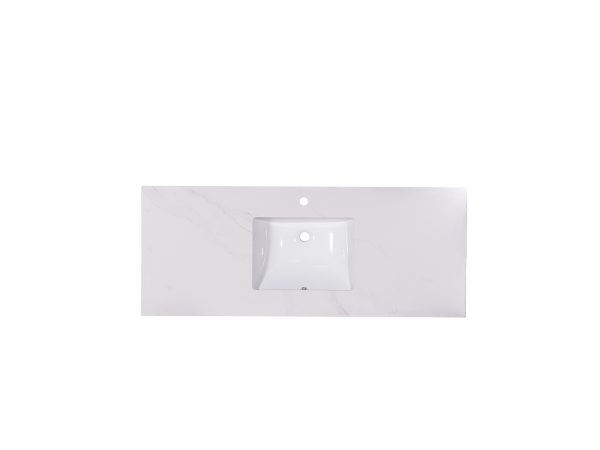 White marble bathroom countertop with integrated rectangular sink basin