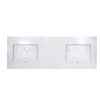 White marble double sink vanity top with two rectangular undermount basins and mounting holes