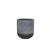Gray and black ribbed cylindrical planter pot with rounded bottom