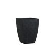 Single black tapered square planter with geometric square quilted texture pattern