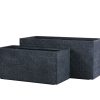Two black square textured planters with geometric square pattern, small and large sizes
