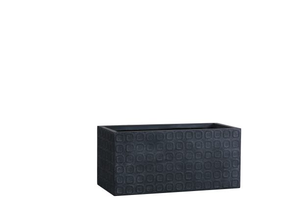 Dark gray rectangular planter box with embossed circular pattern texture