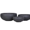 Three dark gray bowl planters in graduated sizes with decorative seam detailing