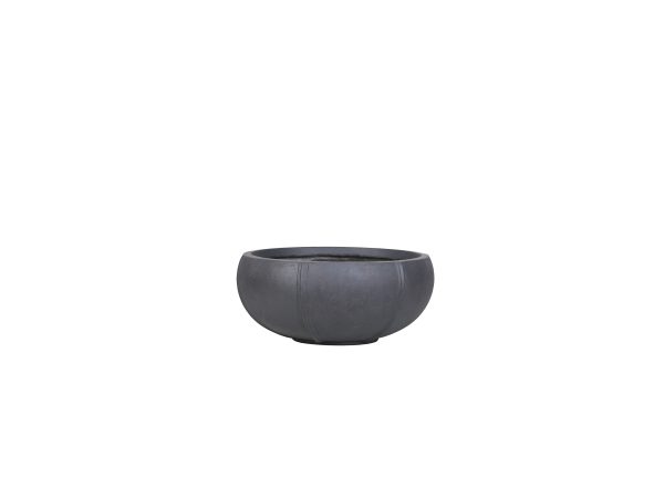 Dark gray bowl-shaped planter with decorative seam detailing