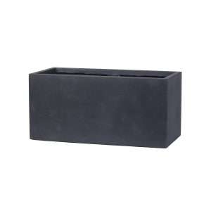 Dark gray rectangular concrete planter with angled sides