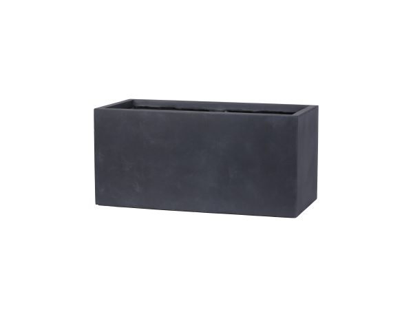 Dark gray rectangular concrete planter with angled sides