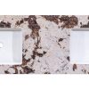 Marble double sink vanity top with white rectangular vessel sinks and decorative brown and white veining