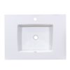 White rectangular bathroom sink with single faucet hole mounted on light gray countertop