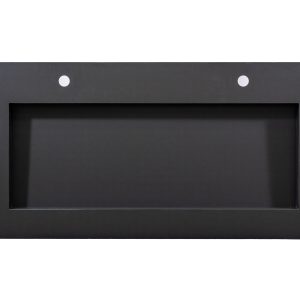 Dark gray rectangular bathroom sink top or countertop with centered basin cutout and two faucet holes