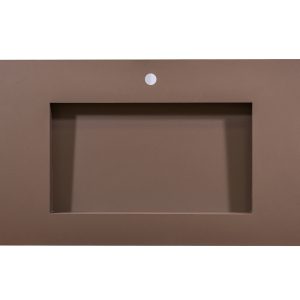 Brown rectangular bathroom sink countertop with recessed basin and faucet hole