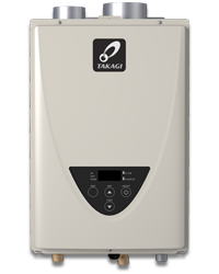 Compact tankless water heater with digital controls and dual exhaust vents