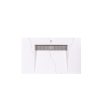 Top-down view of white bathroom vanity sink showing parallel drain grates and faucet opening