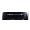 Black marble countertop with chrome ventilation grille and mounting holes