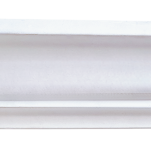 White painted crown molding with curved decorative detail
