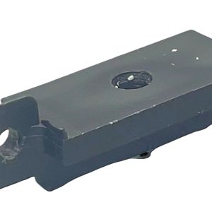 Dark gray industrial clamp or rail mounting bracket with horizontal slot and mounting holes