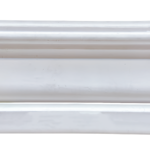 White primed baseboard trim with curved crown molding detail and decorative wooden edge