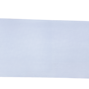 White primed baseboard trim with simple straight profile and tan wood backing