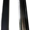 Black metal rectangular channel or rail sections displayed in closed and open configurations