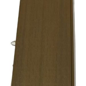 Brown wood grain vinyl plank flooring with installation clips and locking system visible at bottom