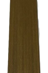 Brown wood grain laminate flooring plank with tapered edges and black installation groove