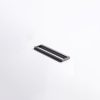 Black metal recessed handle with minimalist design on white background