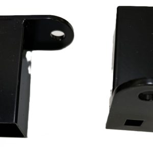 Black metal fence post cap and bracket hardware components for securing fence pickets