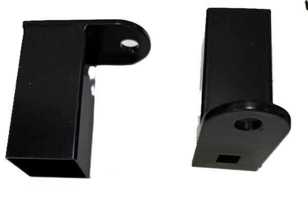 Black metal fence post cap and bracket hardware components for securing fence pickets