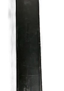 Black metal fence picket component with rectangular profile and pointed top