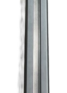 Gray aluminum picket fence top rail with twin vertical channels and pointed finials