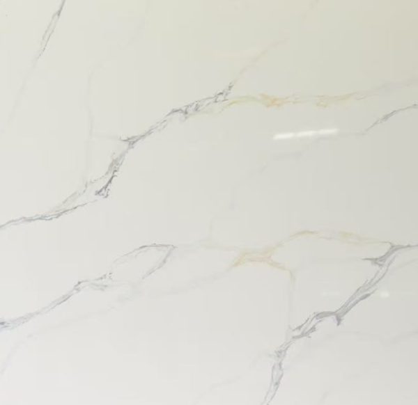 White marble tile with thin gray and gold vein details