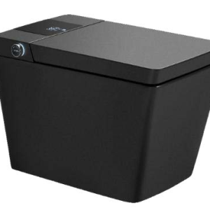 Black contemporary smart toilet tank with electronic control pad on top