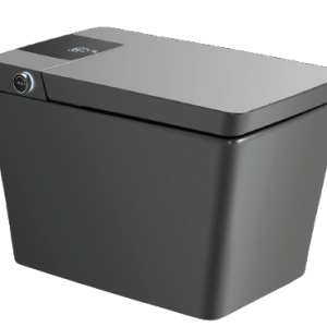 Black modern smart toilet tank with digital control panel and lid