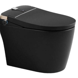 Black smart toilet with bidet seat and control panel
