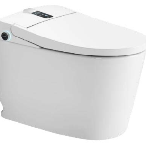 White smart toilet with elongated bowl and electronic bidet seat