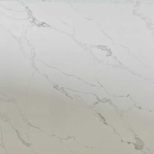 White marble surface with gray and brown veining in organic flowing patterns